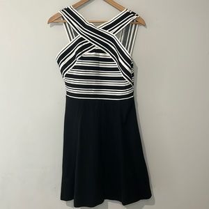Anthropologie Maeve Crosswise Fit Flare Bandage Dress Black & White